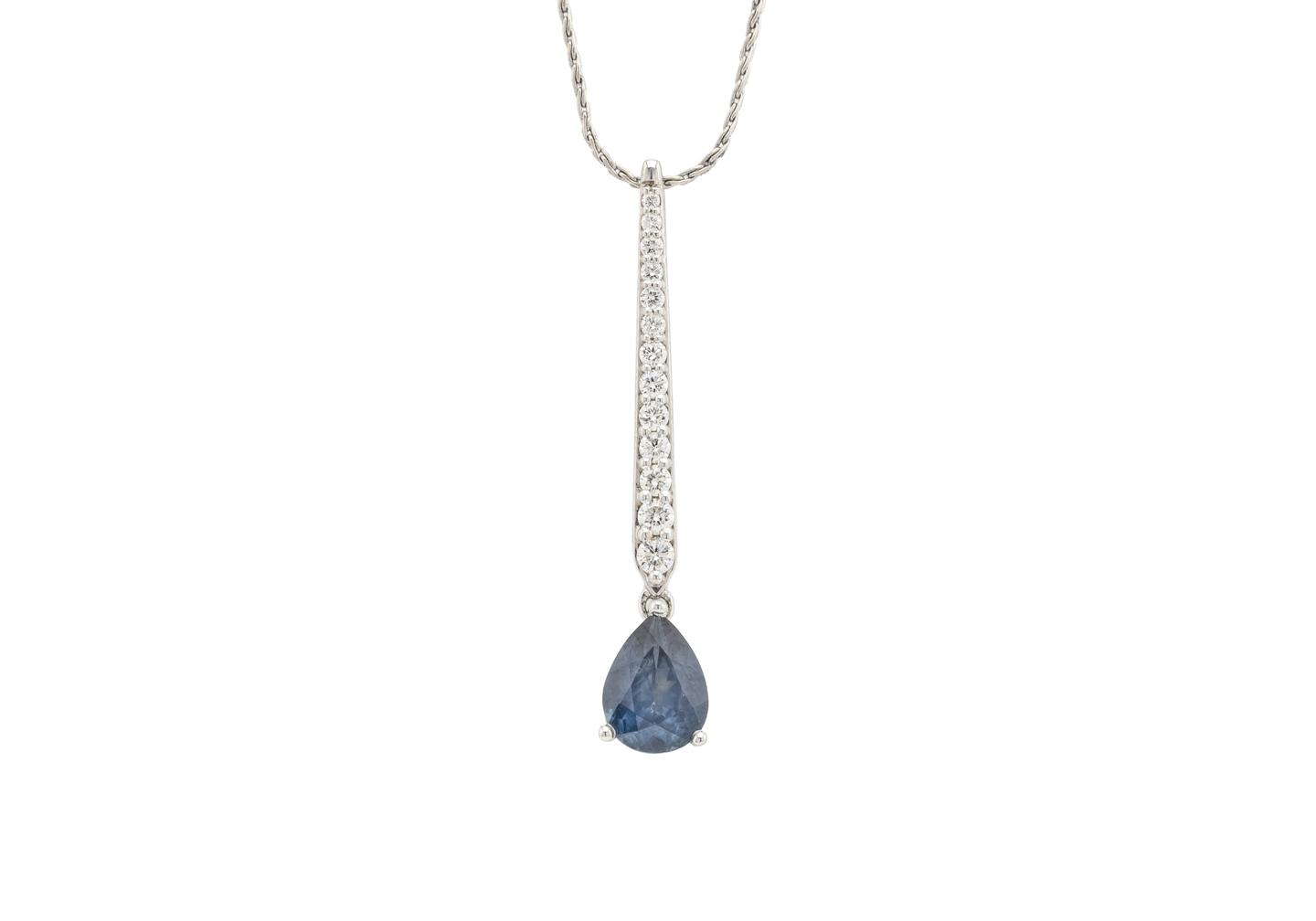 14K Montana Sapphire & Diamond Drop Pendant