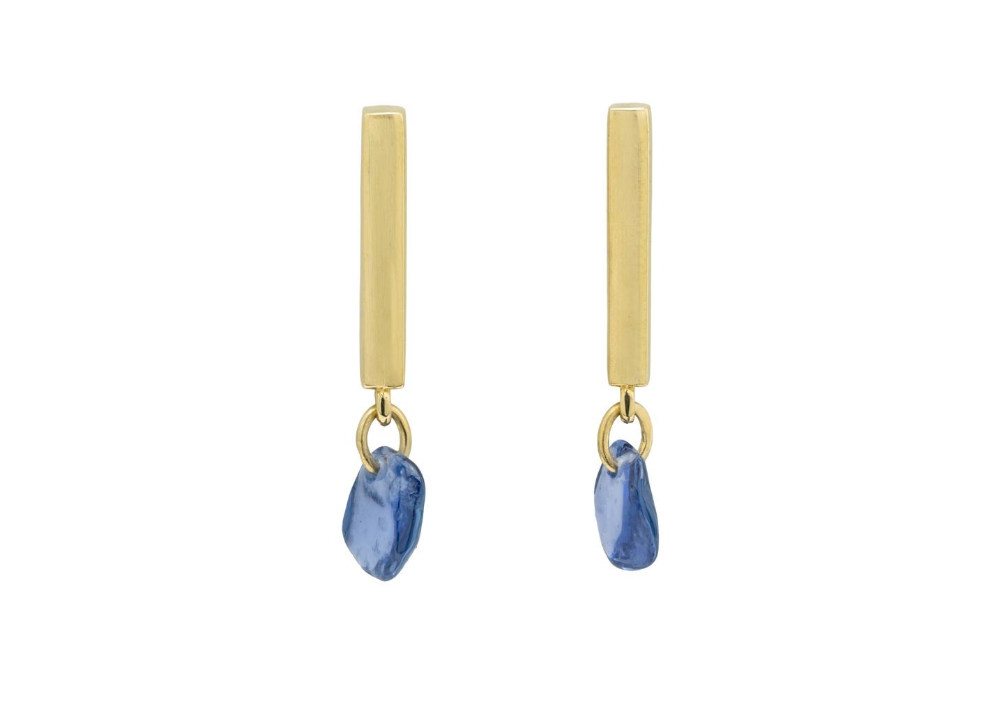 14K Tumbled Yogo Sapphire Bar Studs | Imperfectionist Collection