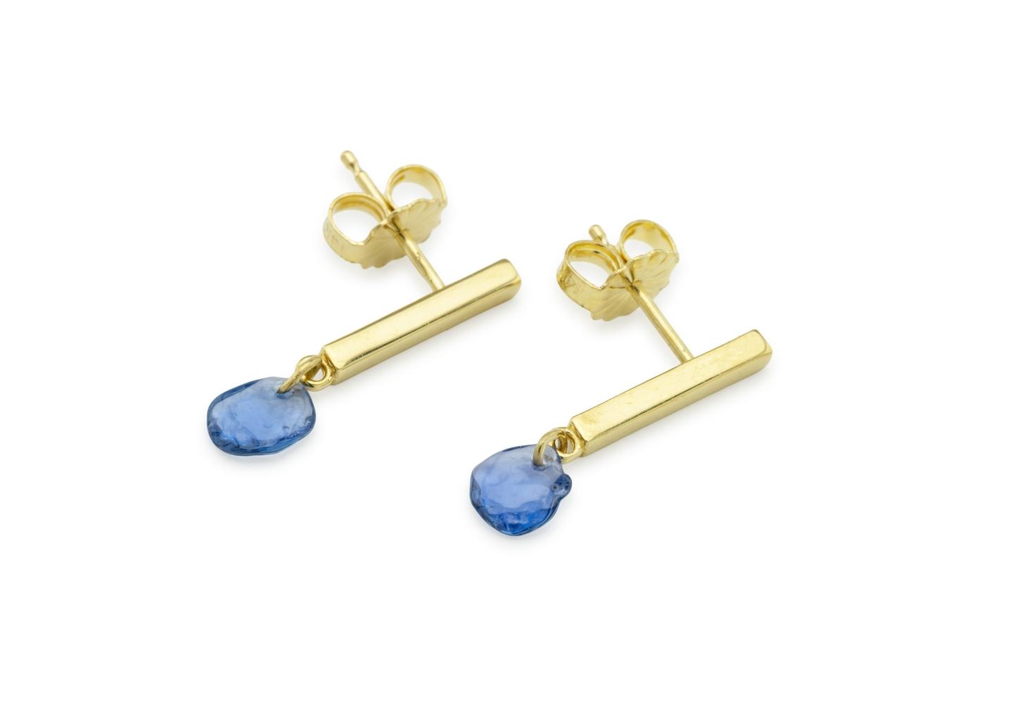 14K Tumbled Yogo Sapphire Bar Studs | Imperfectionist Collection
