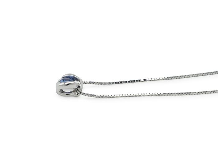 14K Curve Bezel Yogo Sapphire Solitaire Pendant in White Gold