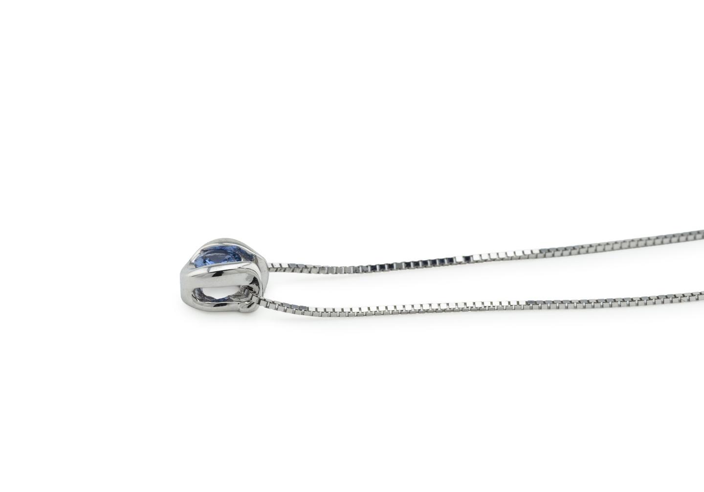 14K Curve Bezel Yogo Sapphire Solitaire Pendant in White Gold