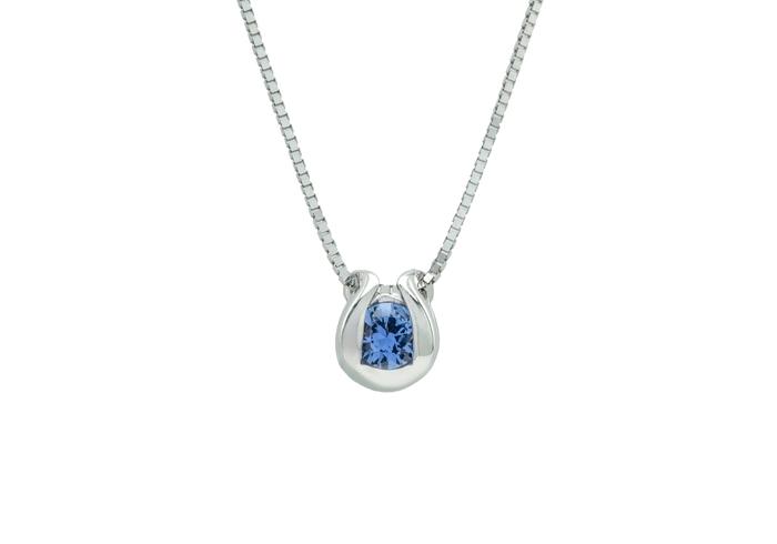 14K Curve Bezel Yogo Sapphire Solitaire Pendant in White Gold