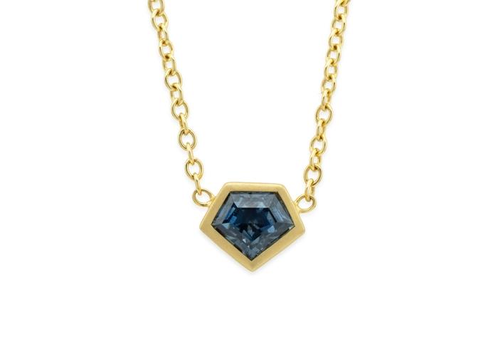 18K Shield Cut Montana Sapphire Pendant