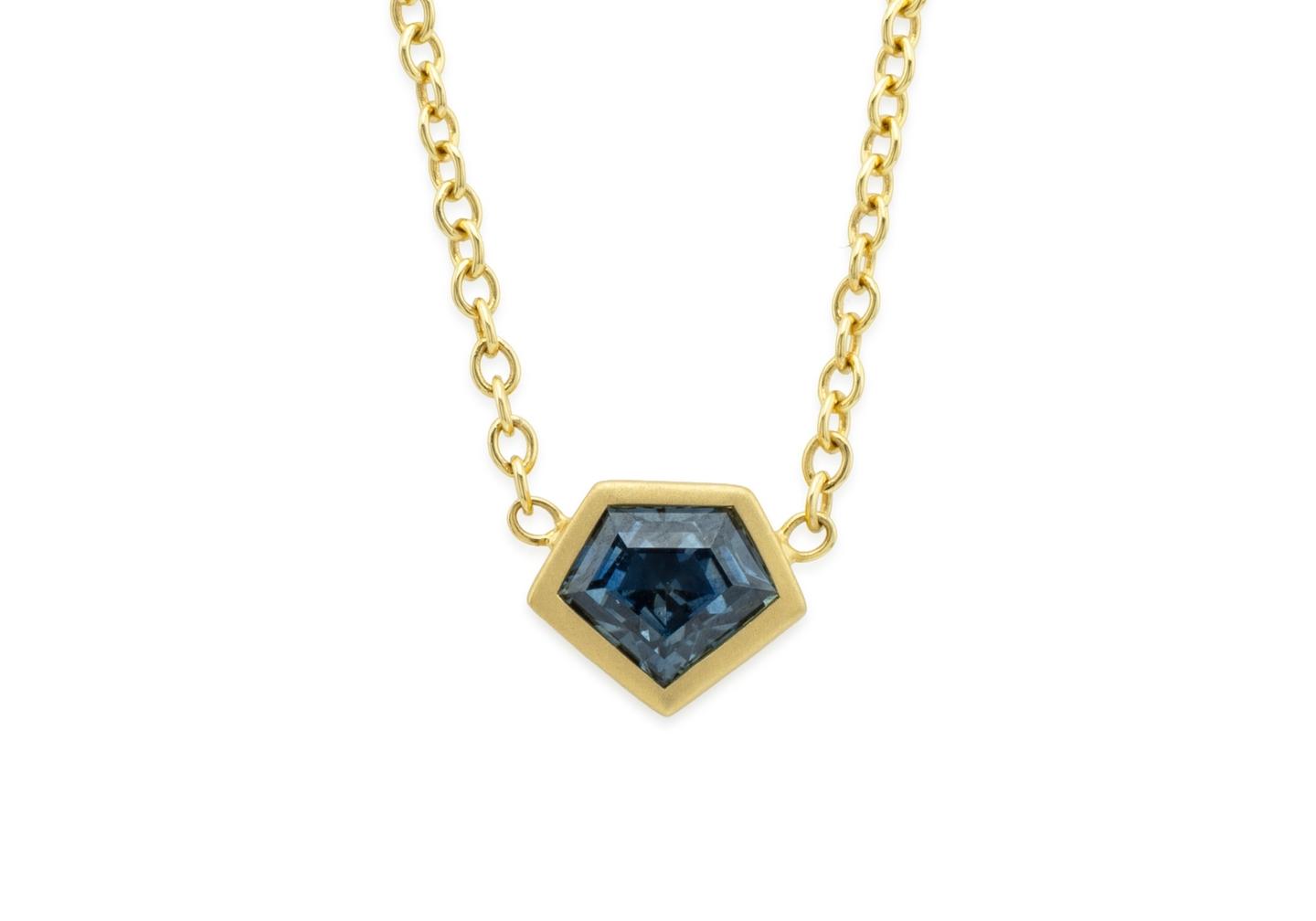18K Shield Cut Montana Sapphire Pendant