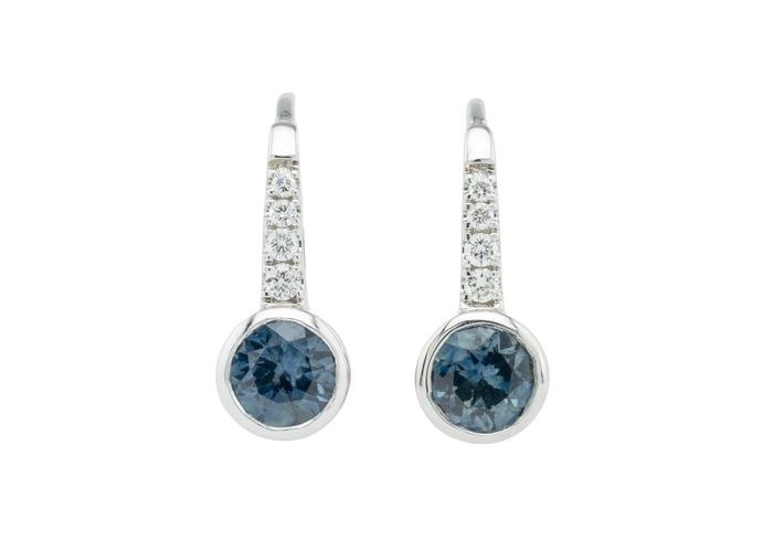 14K Montana Sapphire and Diamond Lever Back Earrings