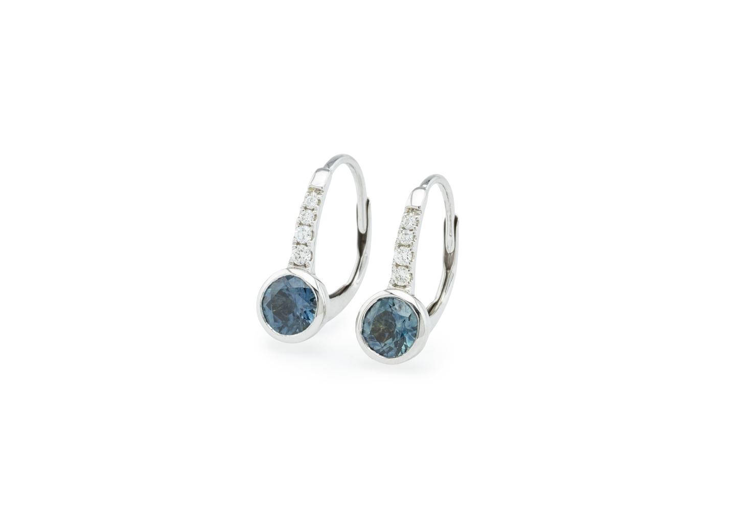 14K Montana Sapphire and Diamond Lever Back Earrings