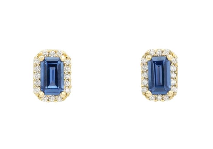 14K Emerald Cut Yogo Sapphire Halo Studs