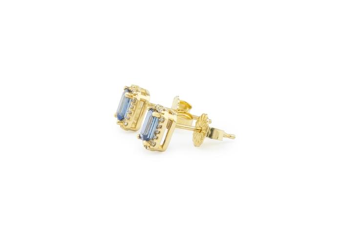 14K Emerald Cut Yogo Sapphire Halo Studs