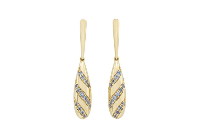 14K Yogo Sapphire Teardrop Dangle Earrings