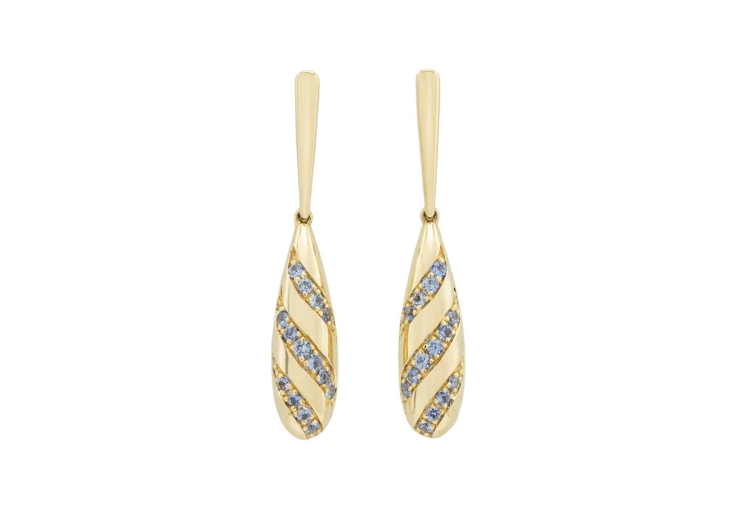 14K Yogo Sapphire Teardrop Dangle Earrings