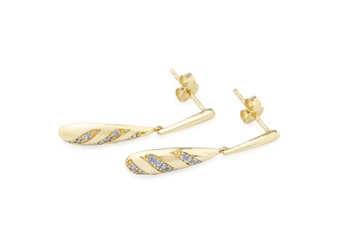 14K Yogo Sapphire Teardrop Dangle Earrings
