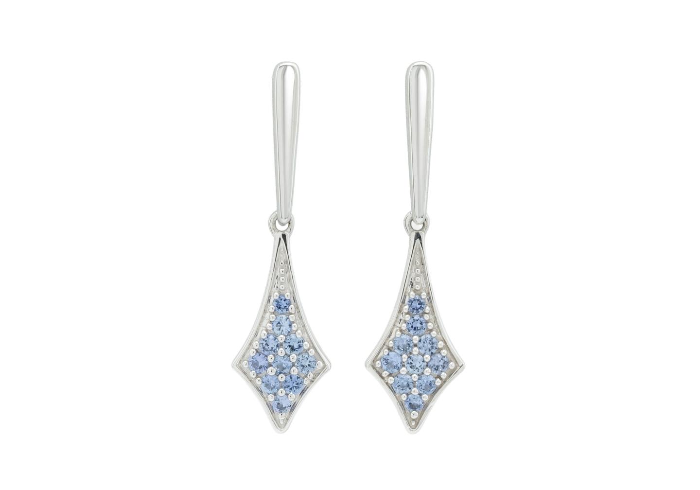 14K Yogo Sapphire Kite Shape Dangle Earrings