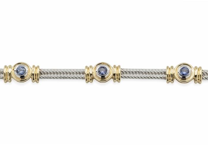 14K Two-Tone Yogo Sapphire Art Deco Style Bracelet