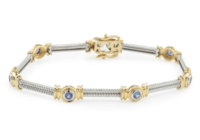 14K Two-Tone Yogo Sapphire Art Deco Style Bracelet
