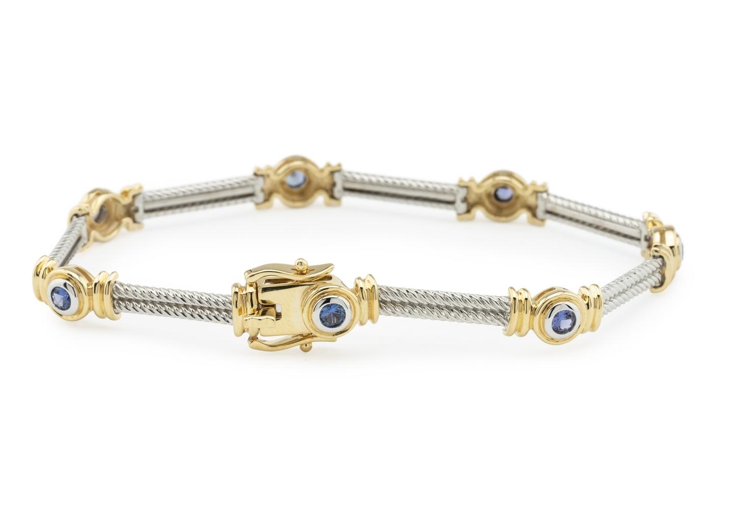 14K Two-Tone Yogo Sapphire Art Deco Style Bracelet