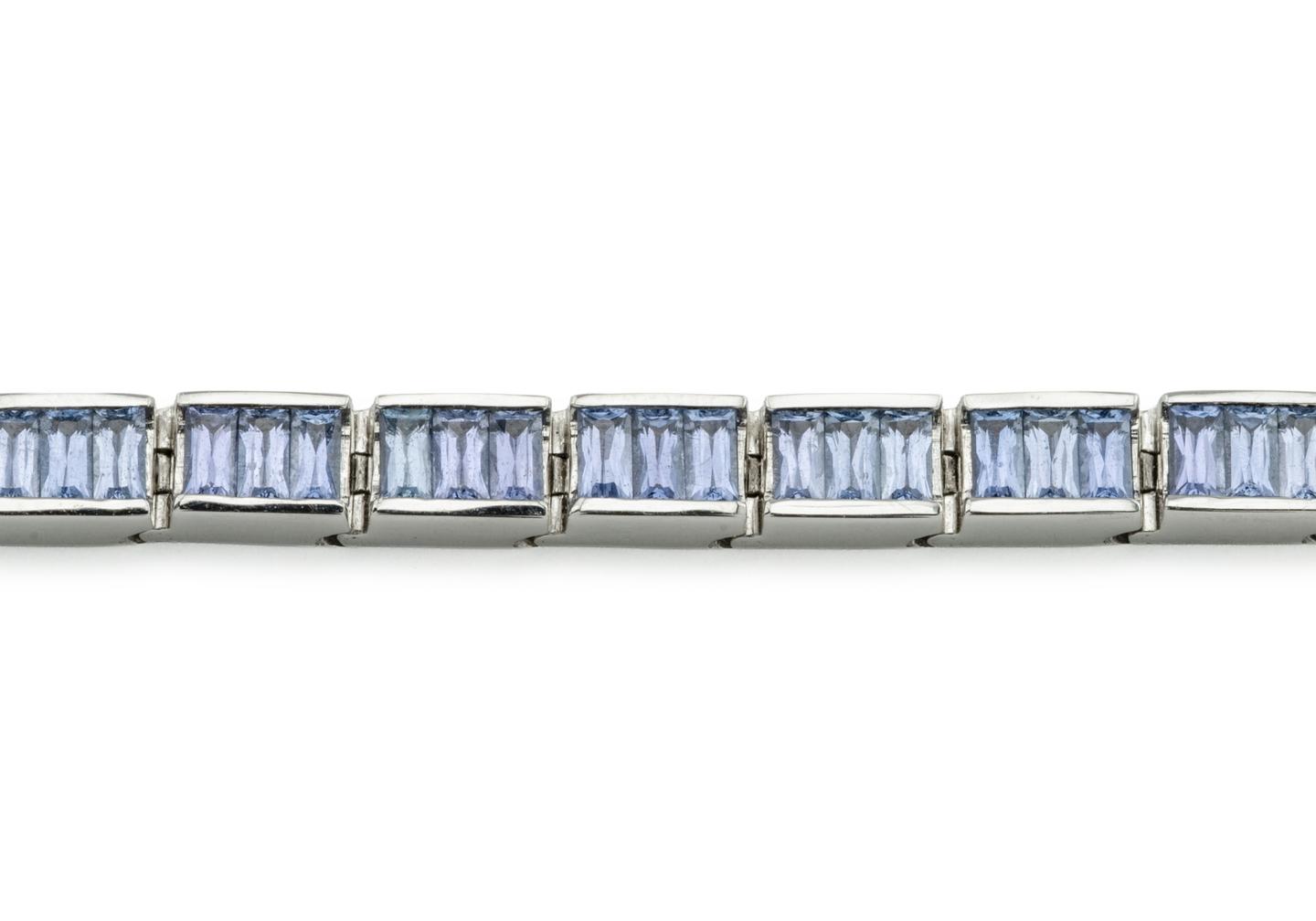 14K Baguette Cut Yogo Sapphire Tennis Bracelet 