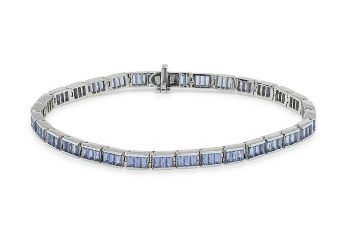 14K Baguette Cut Yogo Sapphire Tennis Bracelet