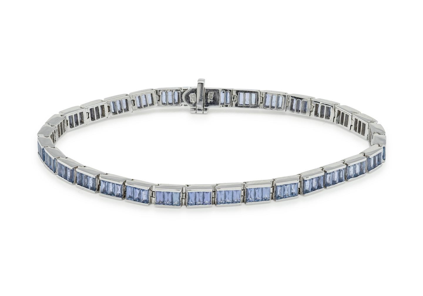 14K Baguette Cut Yogo Sapphire Tennis Bracelet