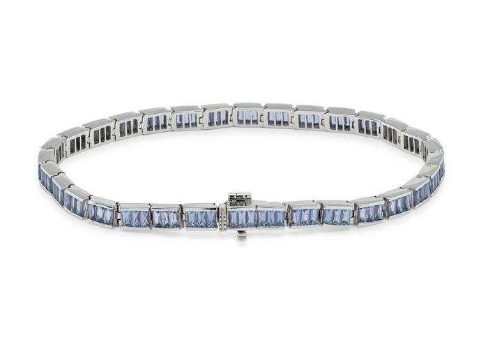 14K Baguette Cut Yogo Sapphire Tennis Bracelet