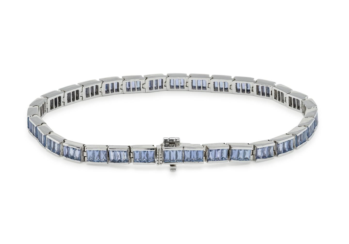 14K Baguette Cut Yogo Sapphire Tennis Bracelet 