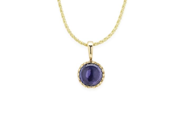 14K Cabochon Cut Purple Yogo Sapphire Necklace