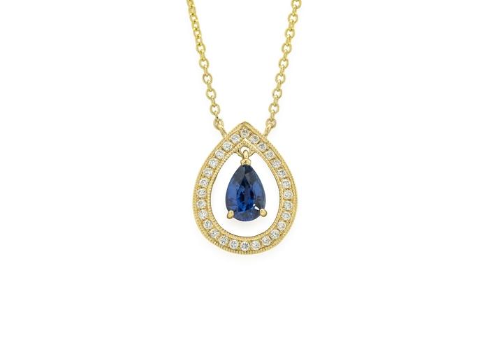 14K Yogo Sapphire & Diamond Station Necklace
