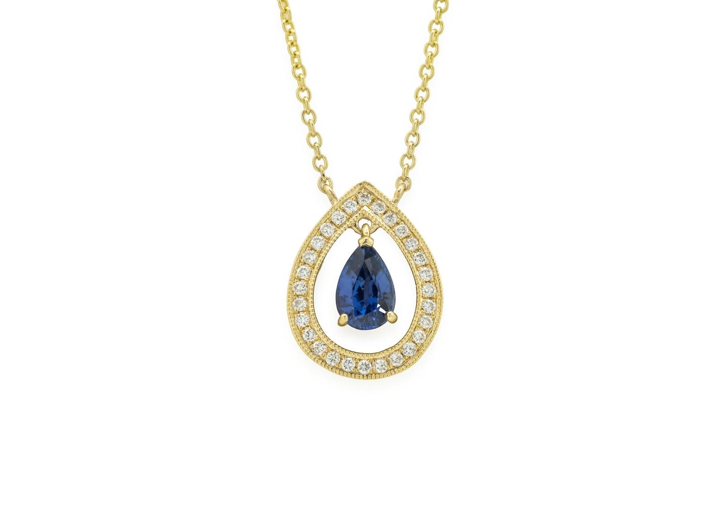 14K Yogo Sapphire & Diamond Station Necklace