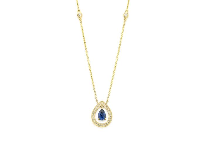 14K Yogo Sapphire & Diamond Station Necklace