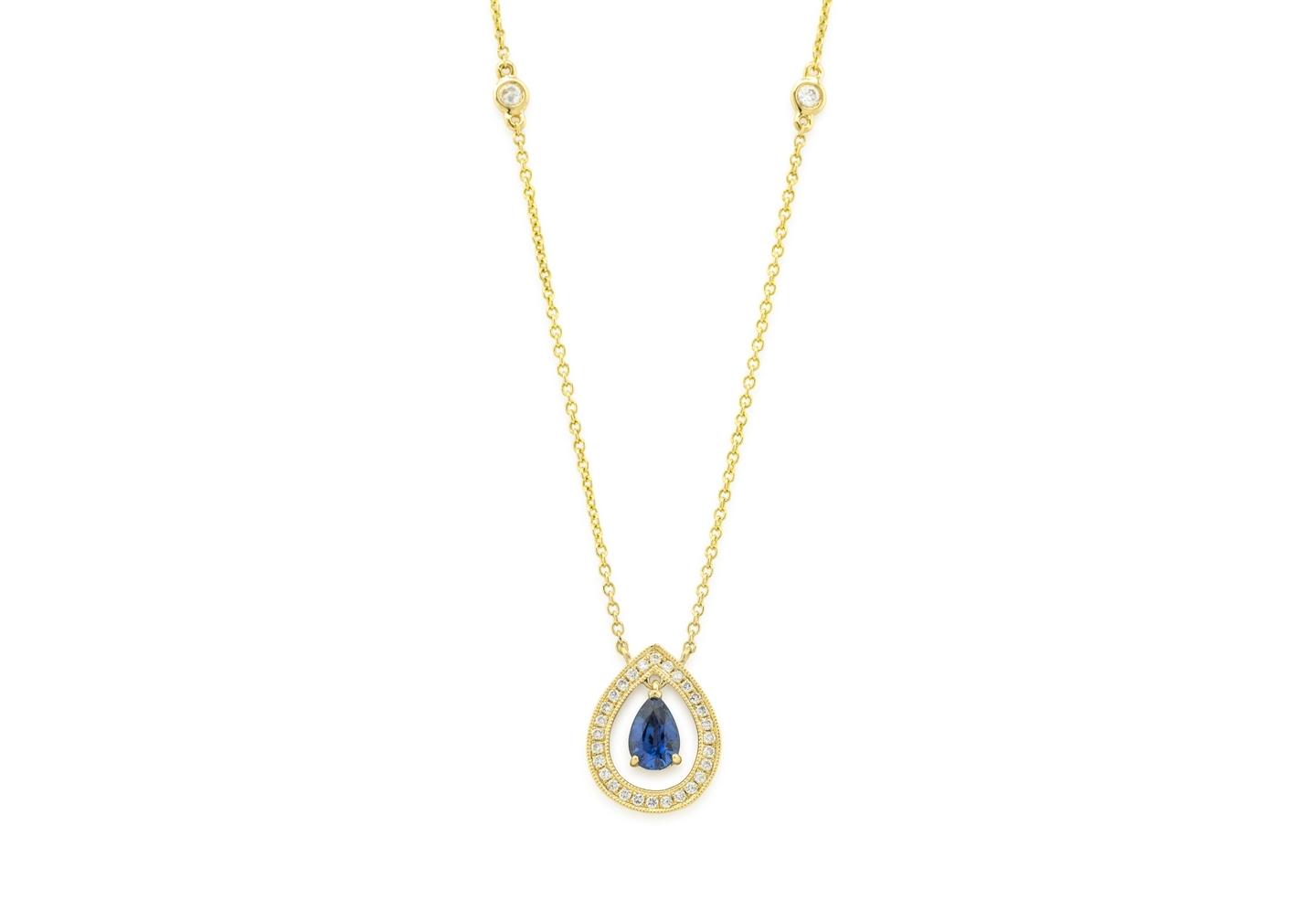 14K Yogo Sapphire & Diamond Station Necklace