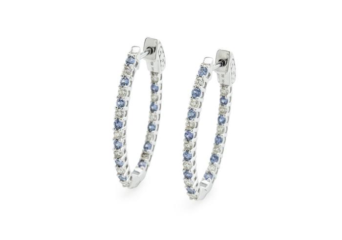 14K Inside-Out Large Yogo Sapphire and Diamond Hoops
