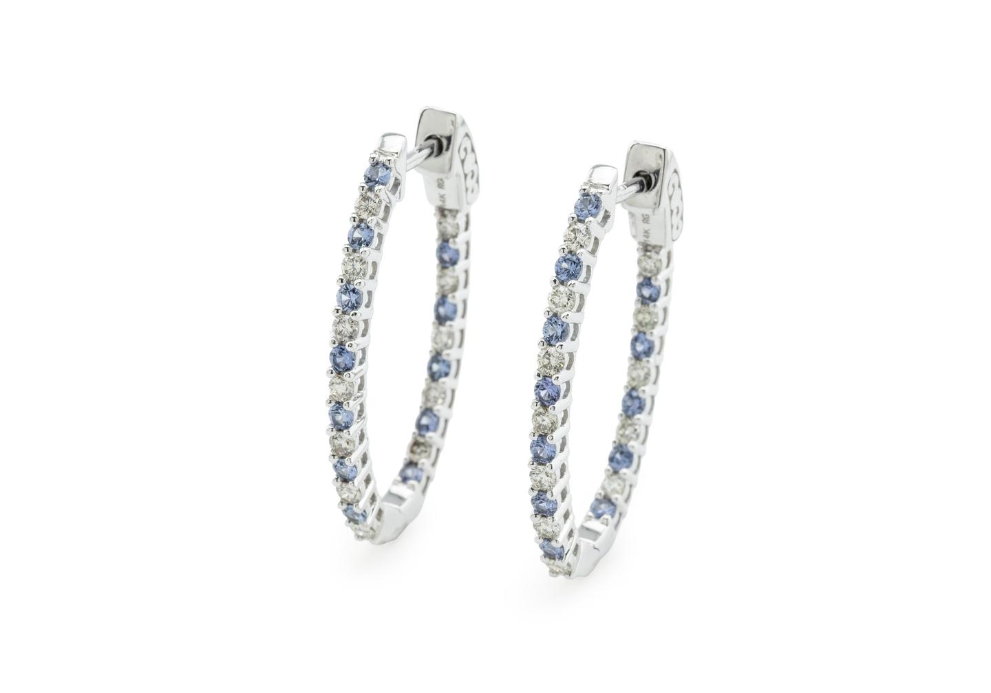 14K Inside-Out Large Yogo Sapphire and Diamond Hoops