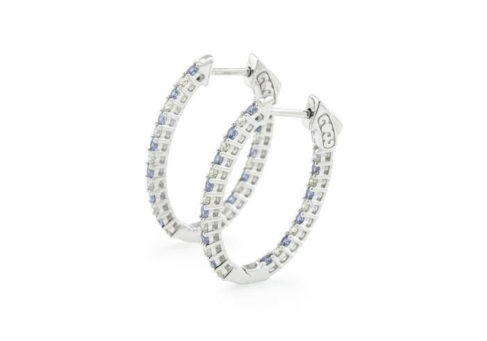 14K Inside-Out Large Yogo Sapphire and Diamond Hoops