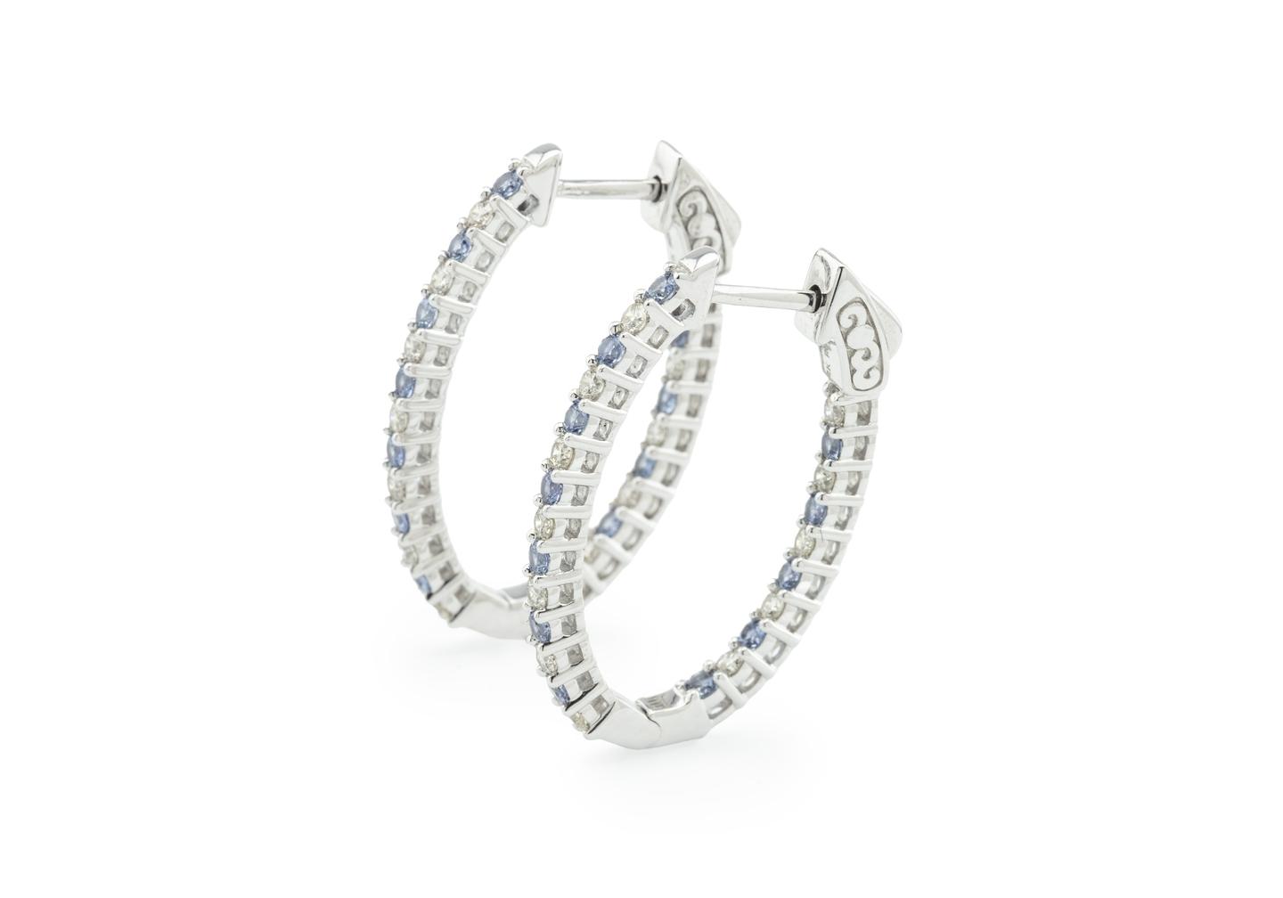 14K Inside-Out Large Yogo Sapphire and Diamond Hoops