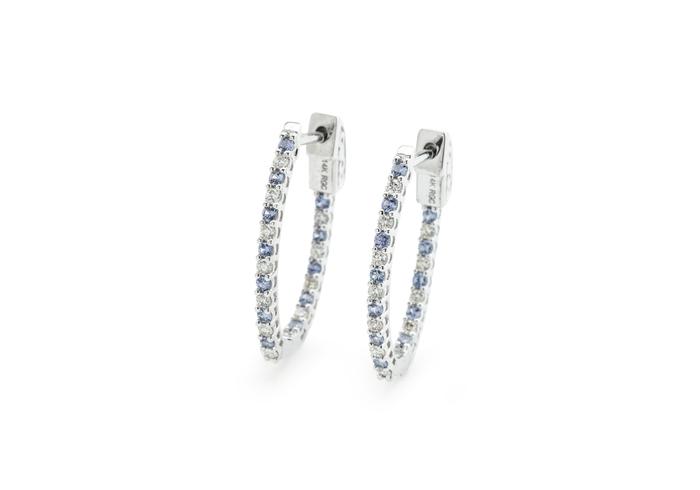 14K Inside-Out Medium Yogo Sapphire and Diamond Hoops