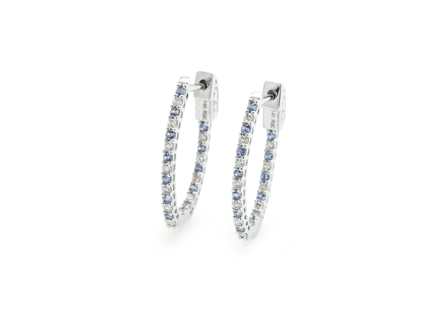14K Inside-Out Medium Yogo Sapphire and Diamond Hoops
