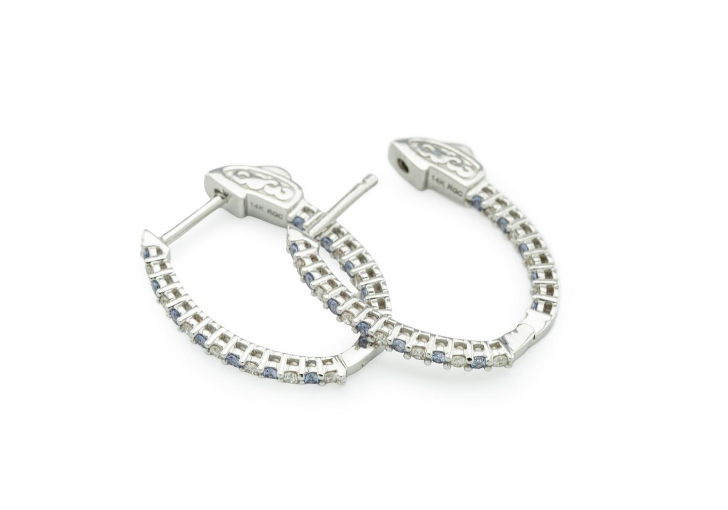 14K Inside-Out Medium Yogo Sapphire and Diamond Hoops