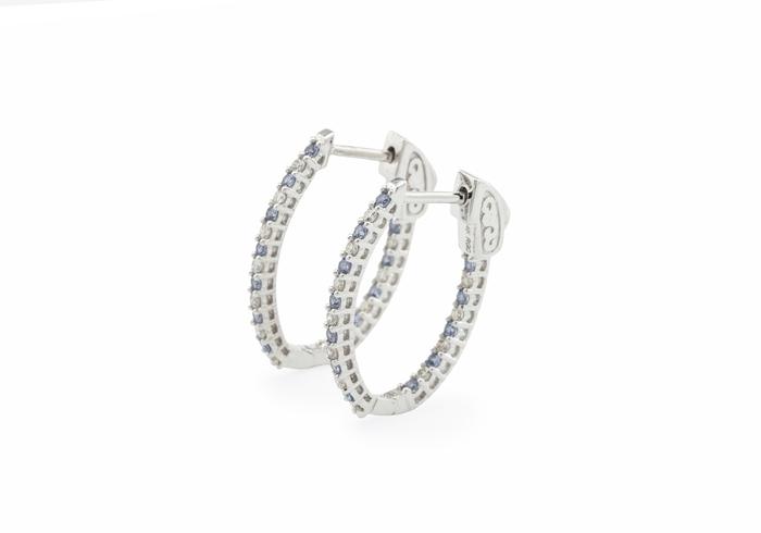 14K Inside-Out Medium Yogo Sapphire and Diamond Hoops