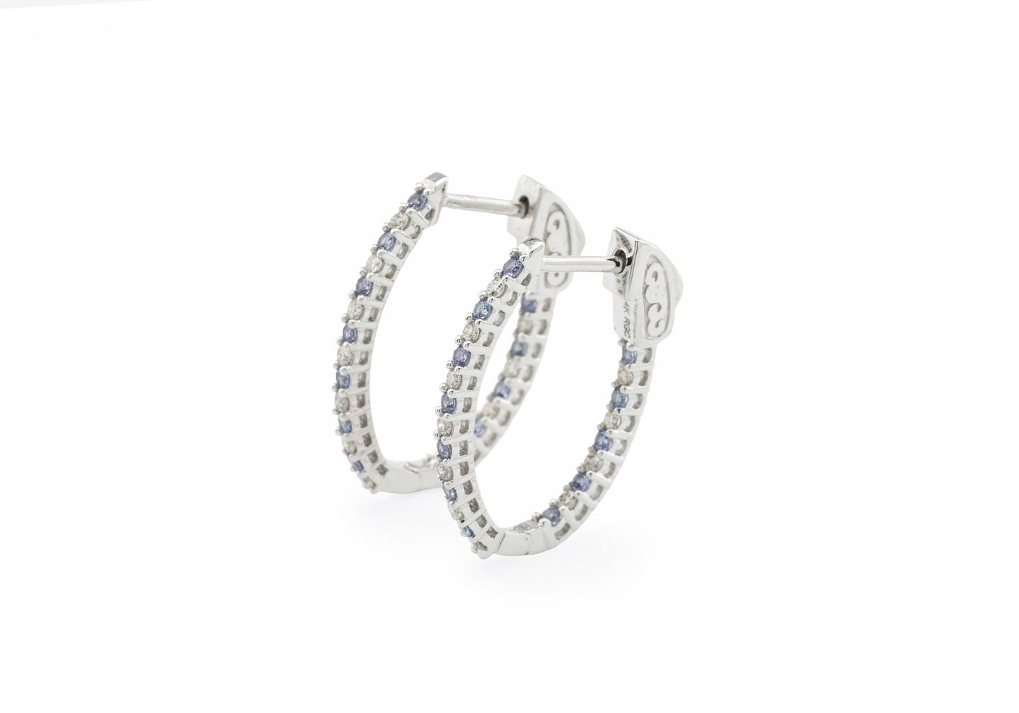 14K Inside-Out Medium Yogo Sapphire and Diamond Hoops