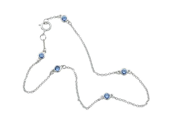14K White Gold Yogo Sapphire Station Bracelet