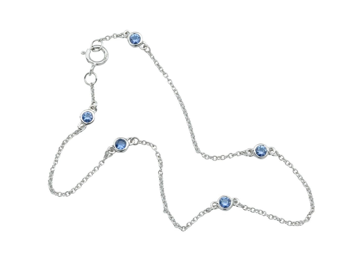 14K White Gold Yogo Sapphire Station Bracelet