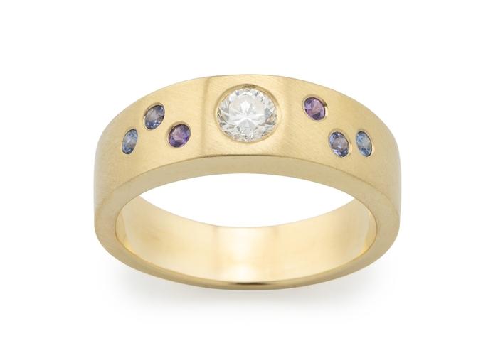 14K Diamond and Yogo Sapphire Satin Finish Band