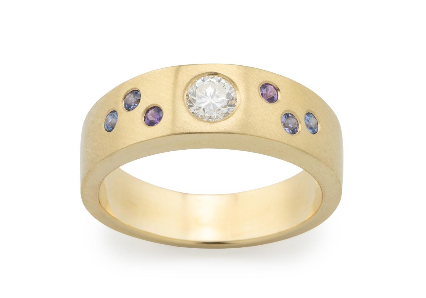 14K Diamond and Yogo Sapphire Satin Finish Band