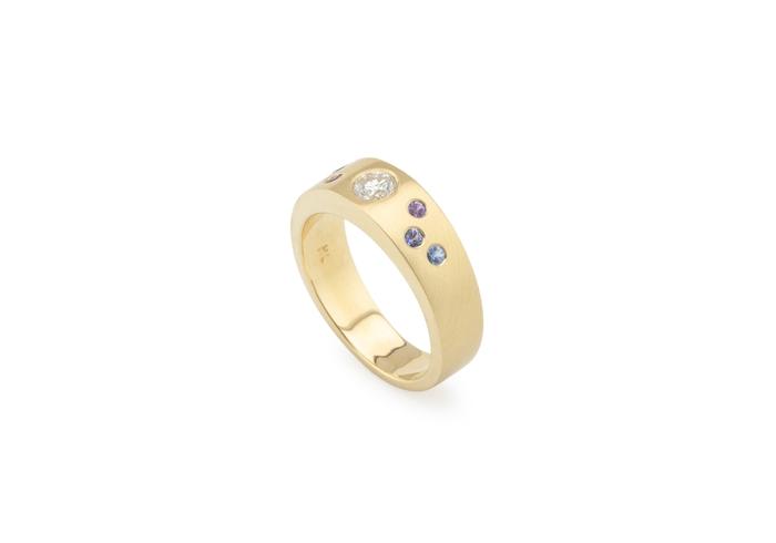 14K Diamond and Yogo Sapphire Satin Finish Band