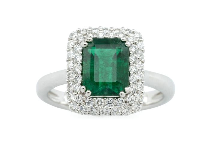 14K Emerald and Diamond Halo Cocktail Ring