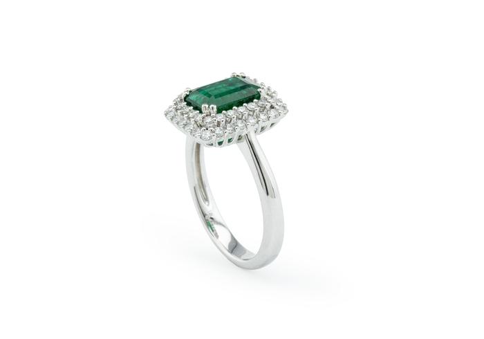 14K Emerald and Diamond Halo Cocktail Ring