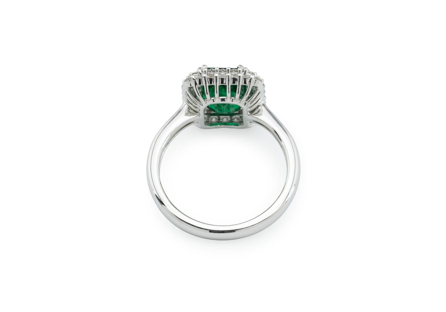 14K Emerald and Diamond Halo Cocktail Ring