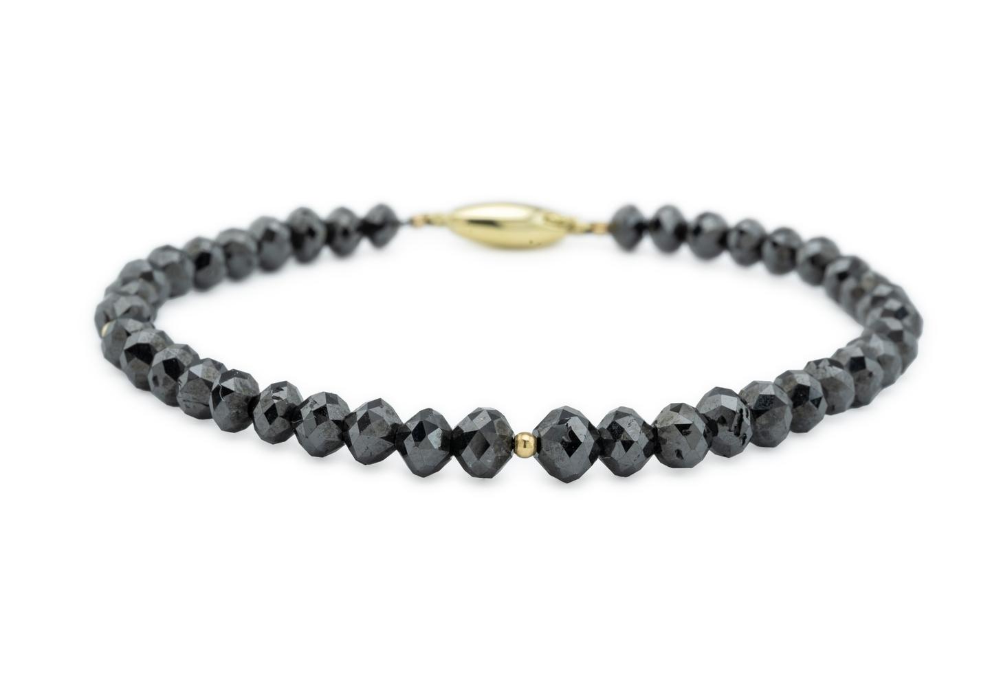 14K Black Diamond Faceted Bead Bracelet