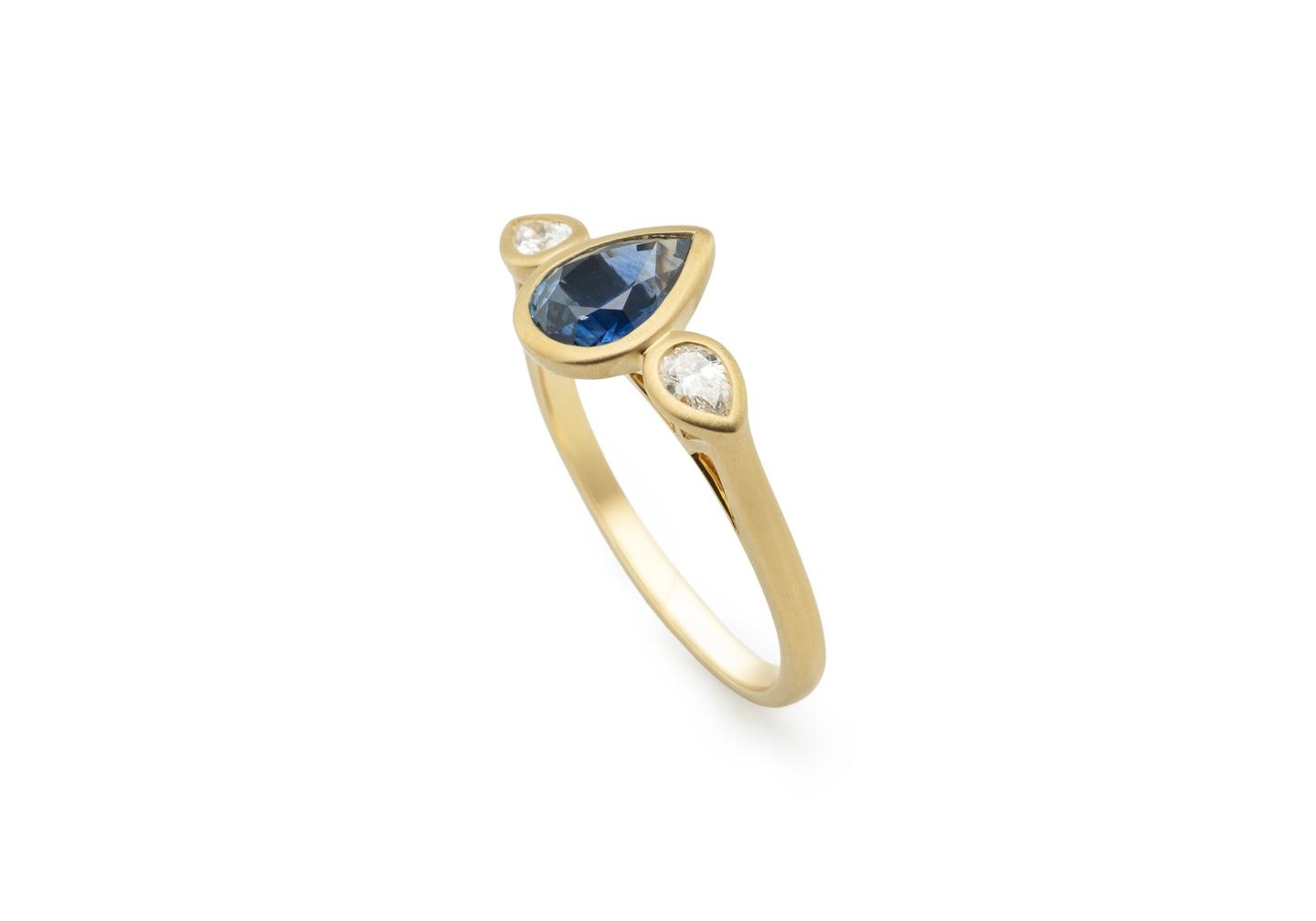 18K Yellow Gold Montana Sapphire 3-Stone Ring