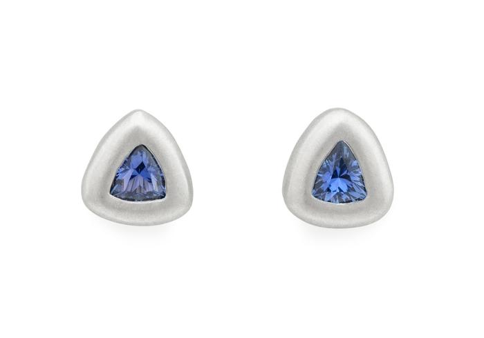 Platinum Yogo Sapphire Bezel Earrings