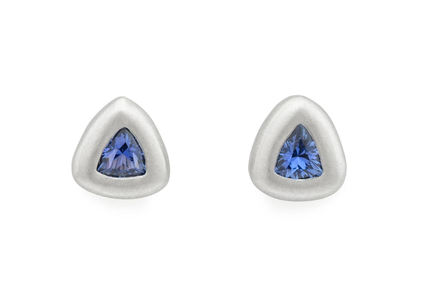 Platinum Yogo Sapphire Bezel Earrings